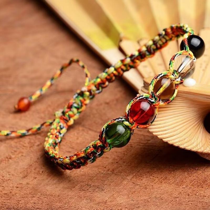 Dragon Boat Festival Colorful Rope Bracelet Hand-Woven Red Rope Bracelet Artificial Crystal Five Elements Transfer Bead Bracelet