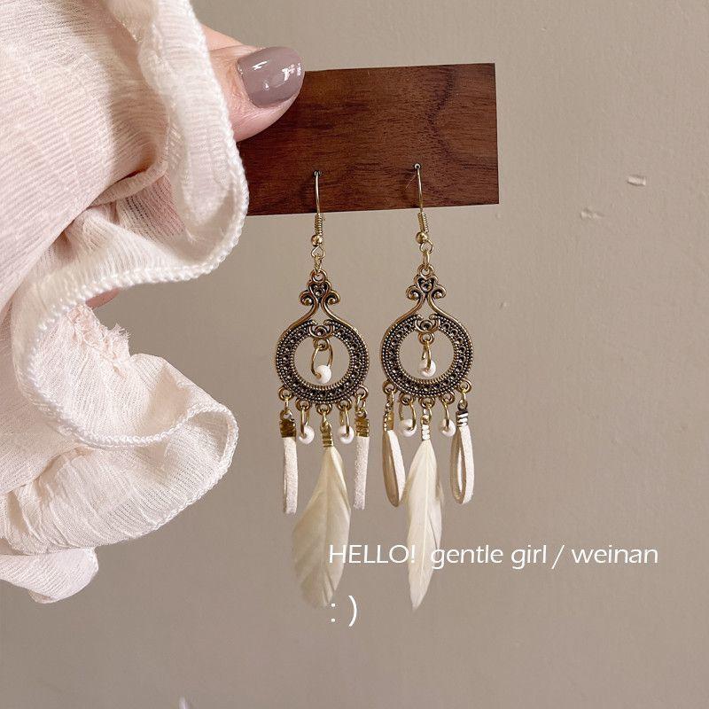 Super Fairy Tassel Ear Hooks, Summer Retro Ethnic Bohemian Style Earrings, Non-Pierced Ear Clips, Feather Earrings for Women