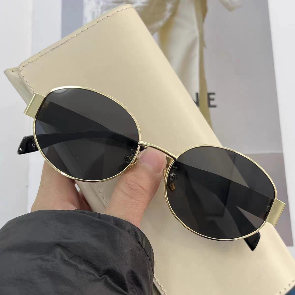 Cross-Border Oval Metal Small Frame Sunglasses, Fashionable Sunglasses for Women, High-End Sun Visors, Douyin Live Broadcast Glasses, Dropshipping