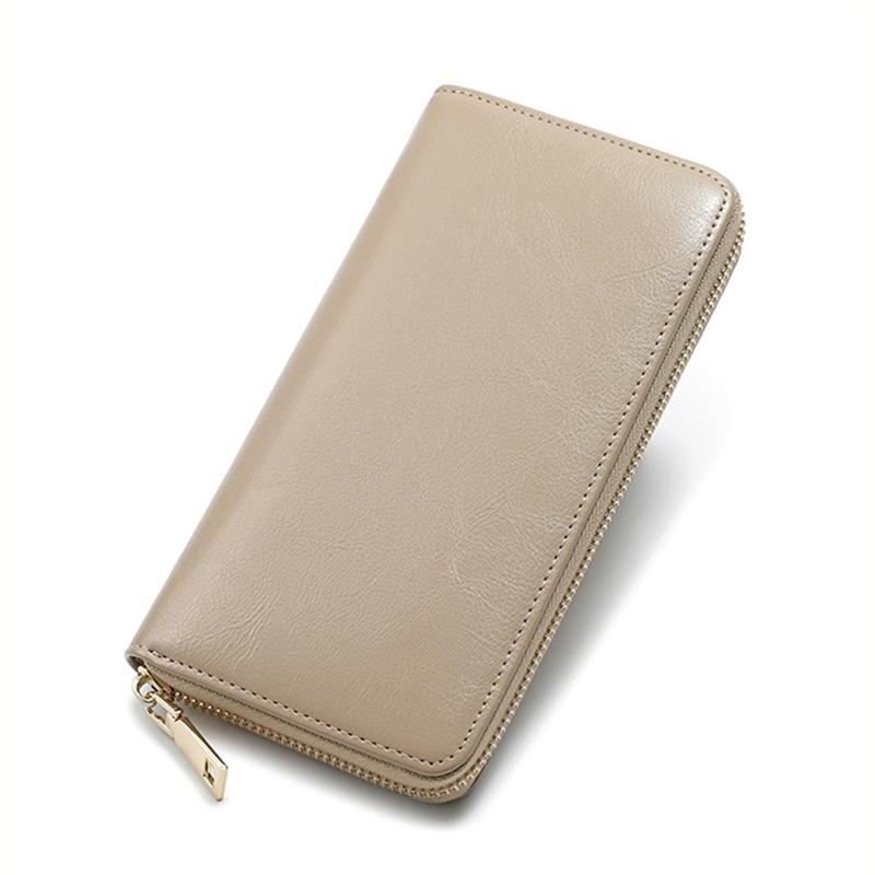 Amazon's New Oil-Wax Pattern Cowhide Men's Wallet, Genuine Leather Long Large-Capacity Zipper Clutch Bag, Cross-Border Shipping