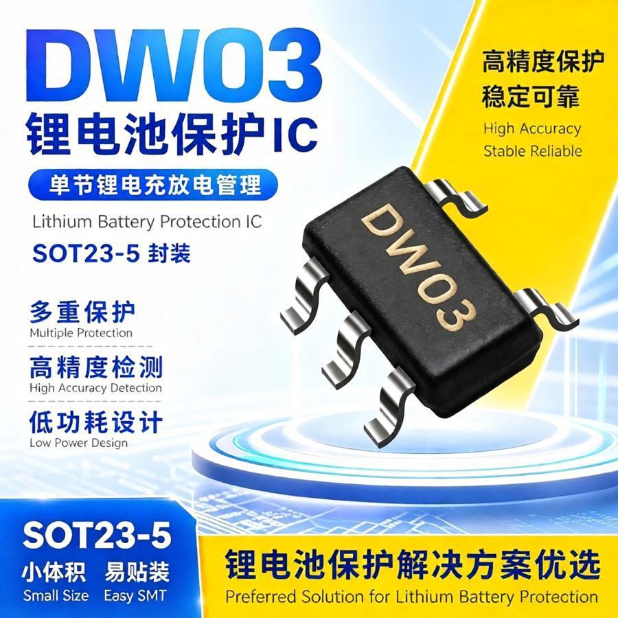 DW03 Lithium Battery Protection IC SOT23-5 Domestic Chip Widely Used in Consumer Electronics