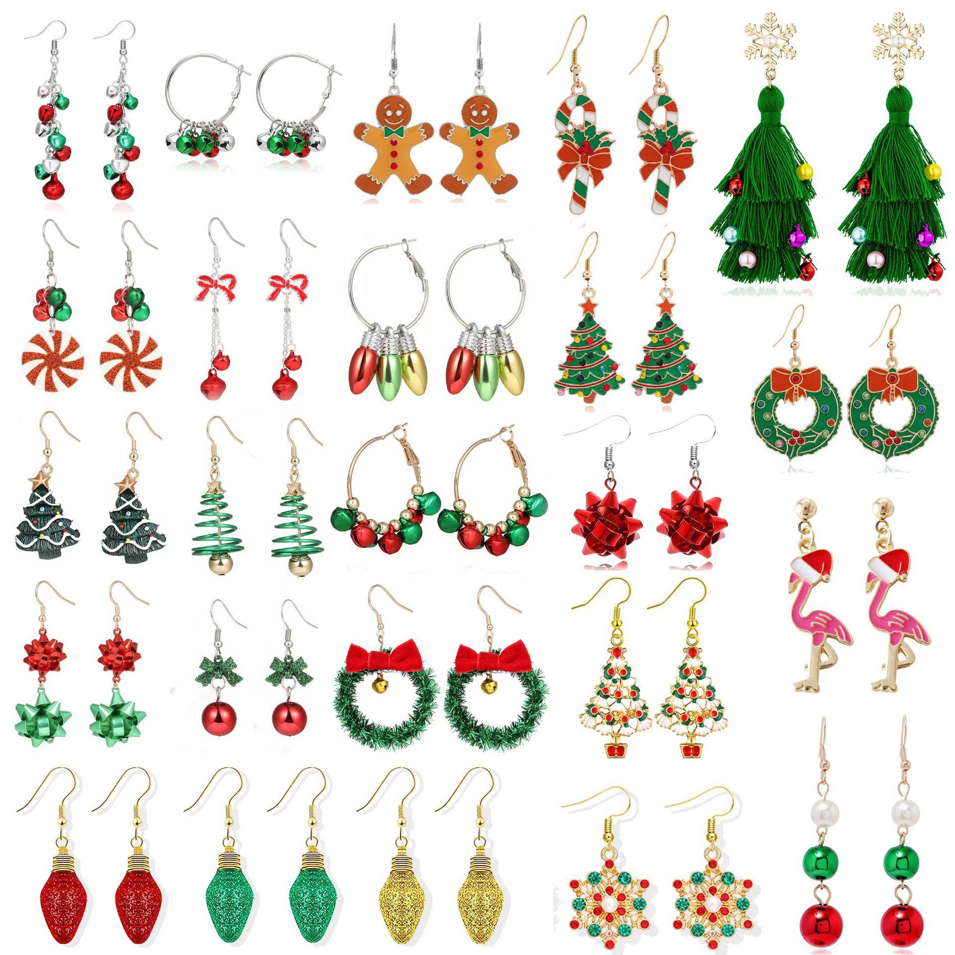 European and American Cross-border Fashion Christmas Earrings Cute Cartoon Christmas Tree Bells Bulbs Snowflake Alloy Earrings