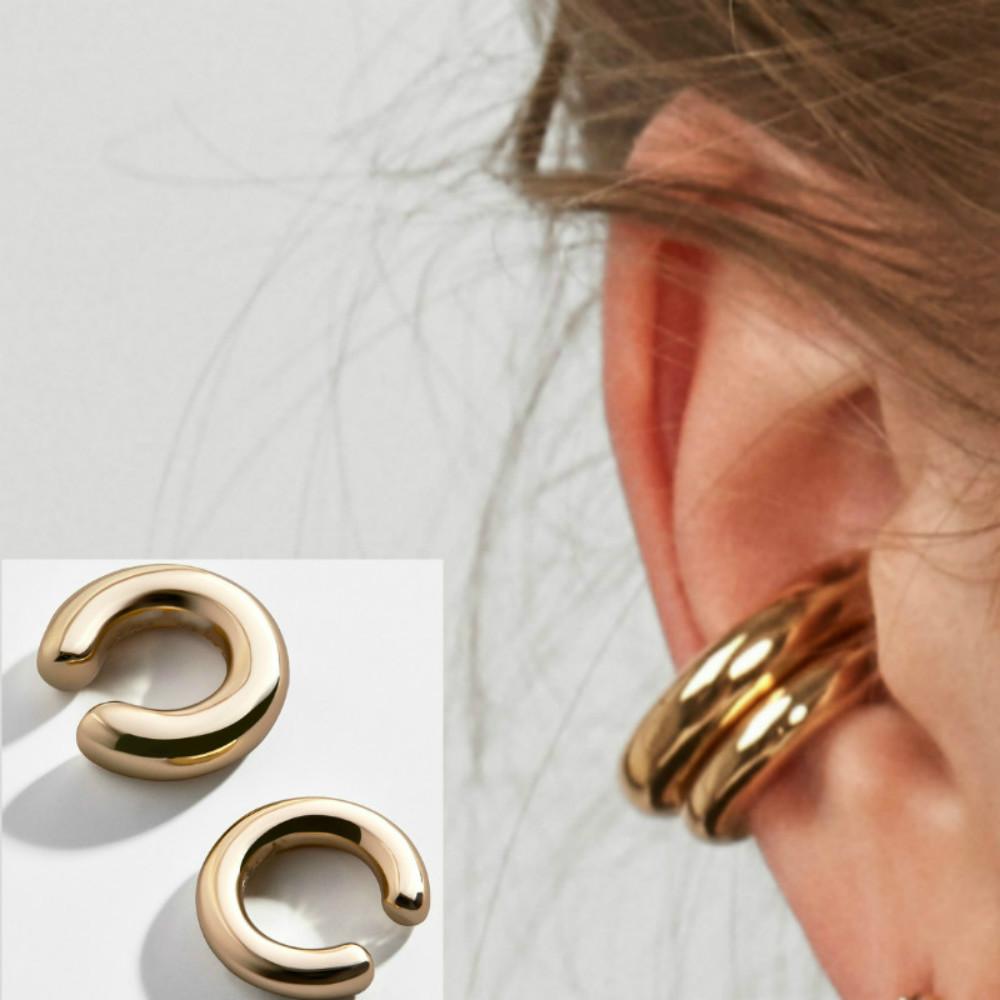 Punk asymmetric metal ear clip double round ear clip women C type ear clip earrings jewelry wholesale