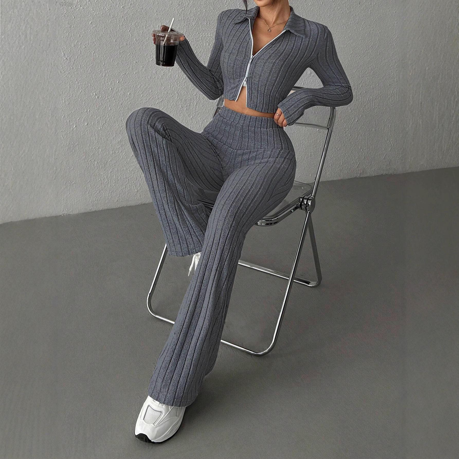 Cross-Border Autumn and Winter New European and American Style Women's Short Long-Sleeved Zipper Fashion Casual Sweatshirt Jacket Pants Suit
