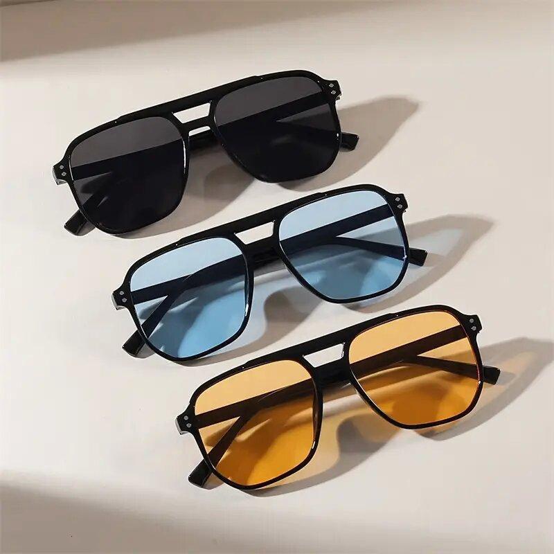 New Style Studded Fashion Sunglasses for Women, Double Bridge Sunglasses, Cross-Border Popular Retro Aviator Sunglasses