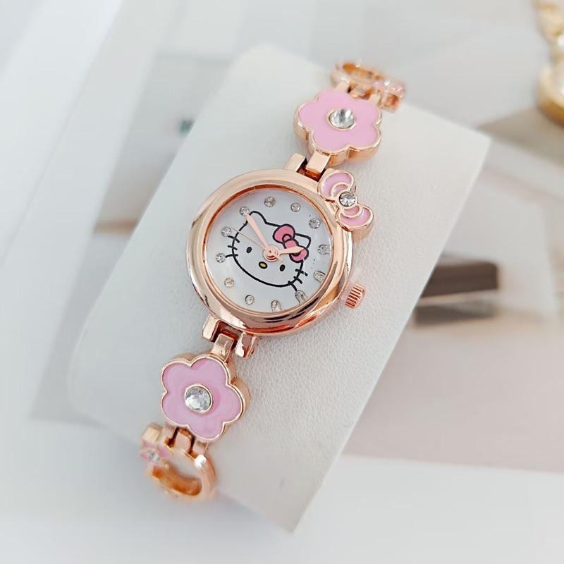 Foreign Trade Popular Flower-Shaped Diamond-Encrusted Fashion Women's Watch Cute Cartoon Cat Girl Quartz Watch Bracelet Watch Wholesale