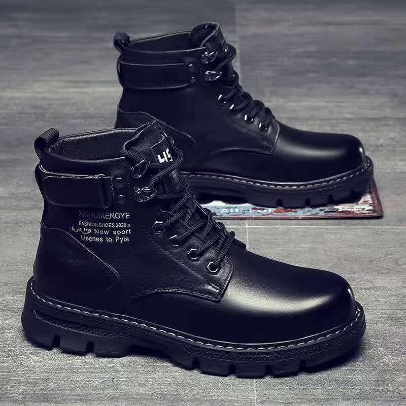 Martin Boots for Men, High-Top British Style Black Work Boots, Motorcycle Leather Boots, Spring and Autumn Leather Shoes, Non-Slip, Wear-Resistant, Casual and Versatile