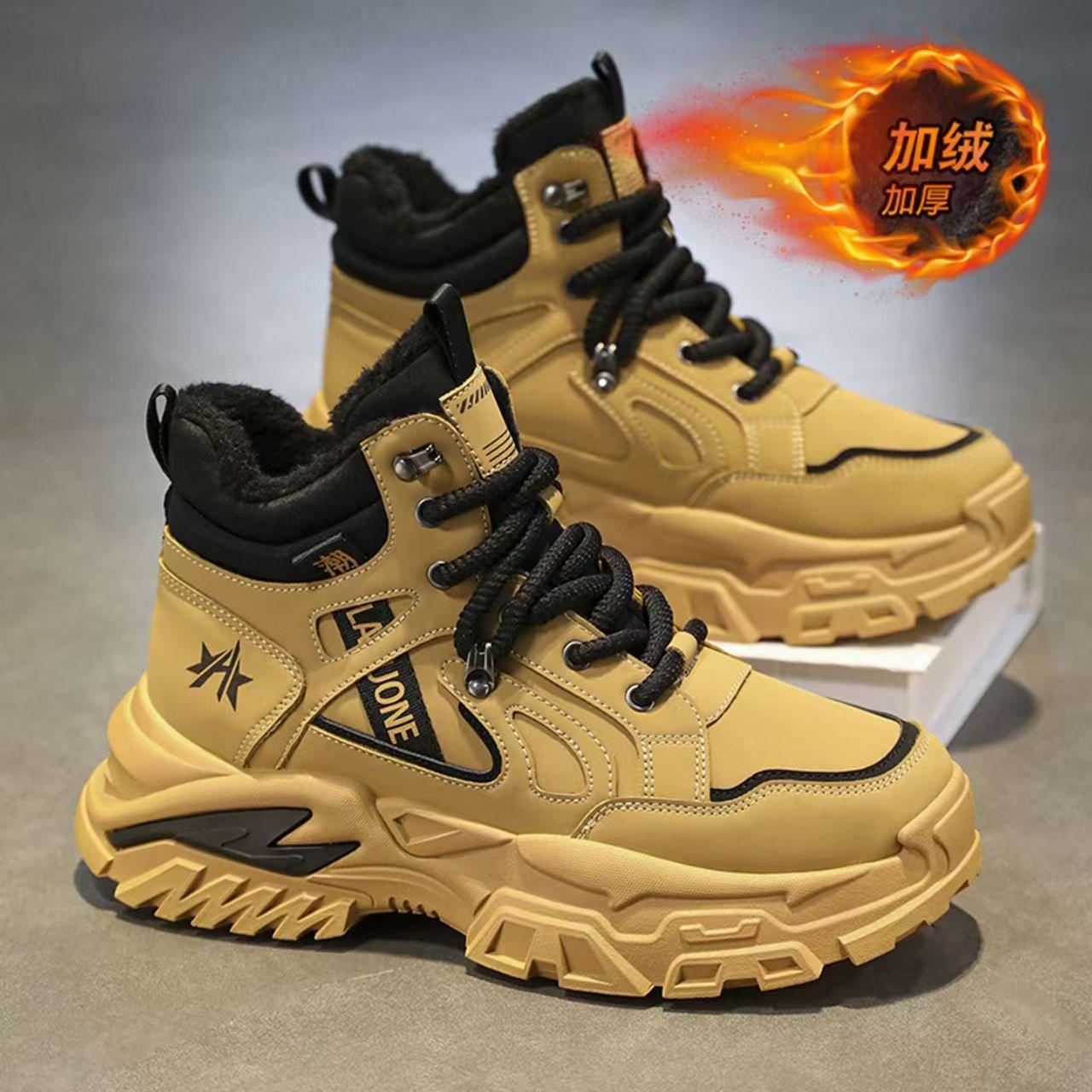 High-Top Men's Shoes Winter 2025 New Style Fleece-Lined Warm Thickened Cotton Shoes Sports Dad Shoes Northeast Outdoor Snow Boots