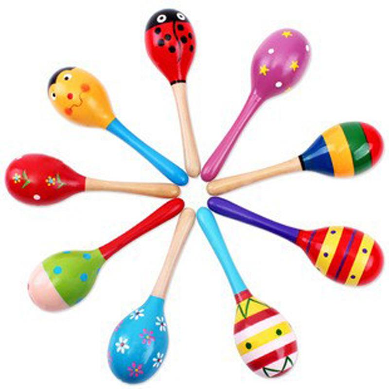 Sand Hammer Colorful Rattles Solid Wood Children's Sand Egg Baby Rattle Wooden Infant Sand Ball Educational Early Learning Toy
