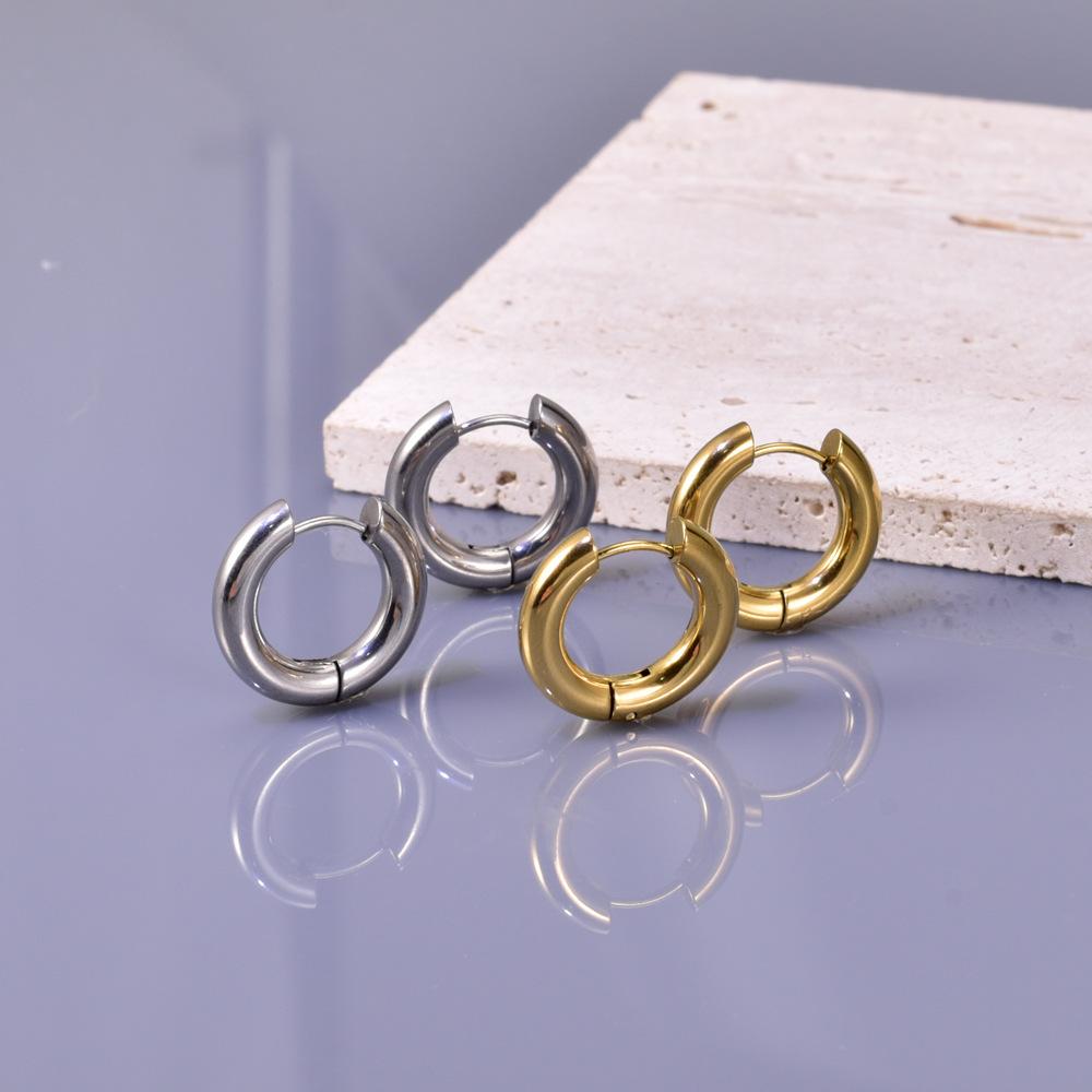 E61 Stainless Steel Ear Buckle Simple Titanium Steel Ear Ring Women's European and American Fashion Earrings Elegant Ins Trendy Earrings