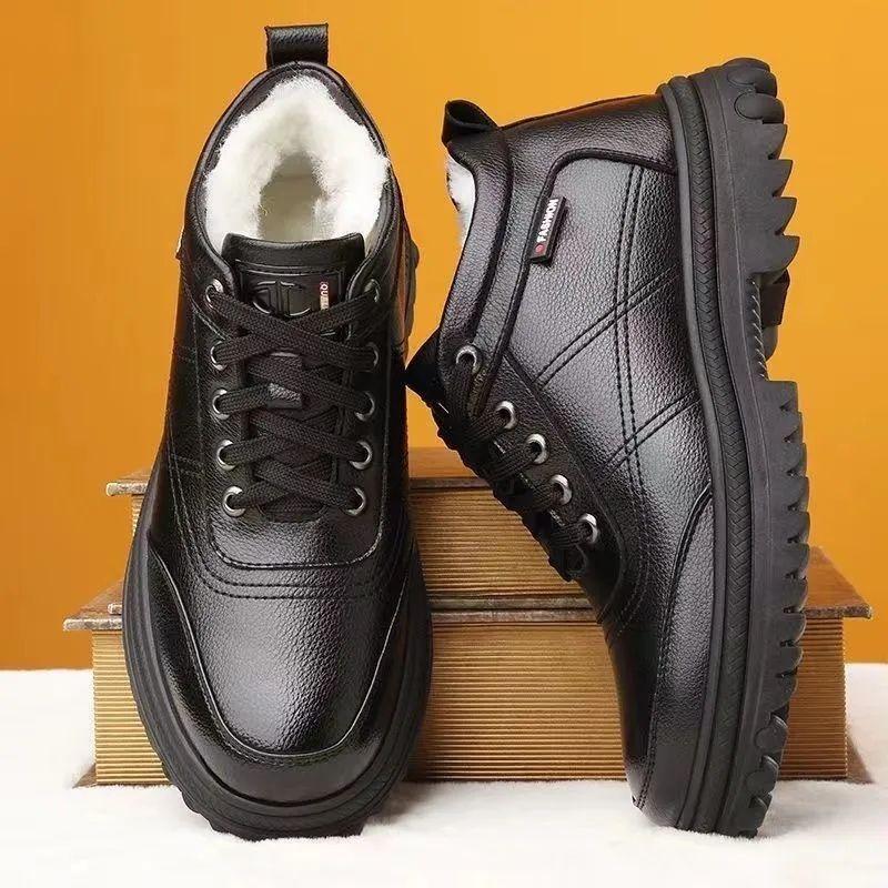 Men's shoes 2024 winter cotton shoes men's new fleece-lined thickened leather warm elderly casual shoes snow boots wholesale