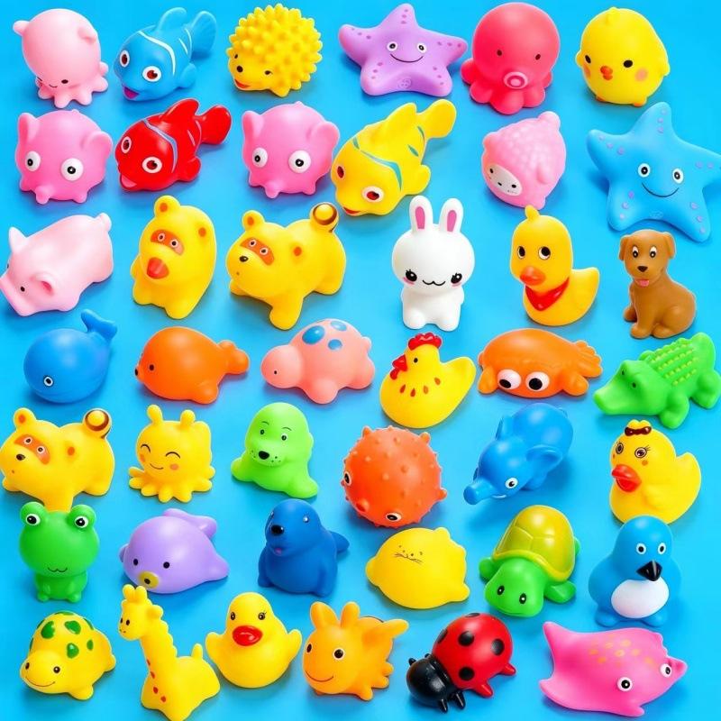 Cross-border baby water play vinyl toys, small animal and little yellow duck dolls, various styles that squeak when squeezed, direct from the manufacturer
