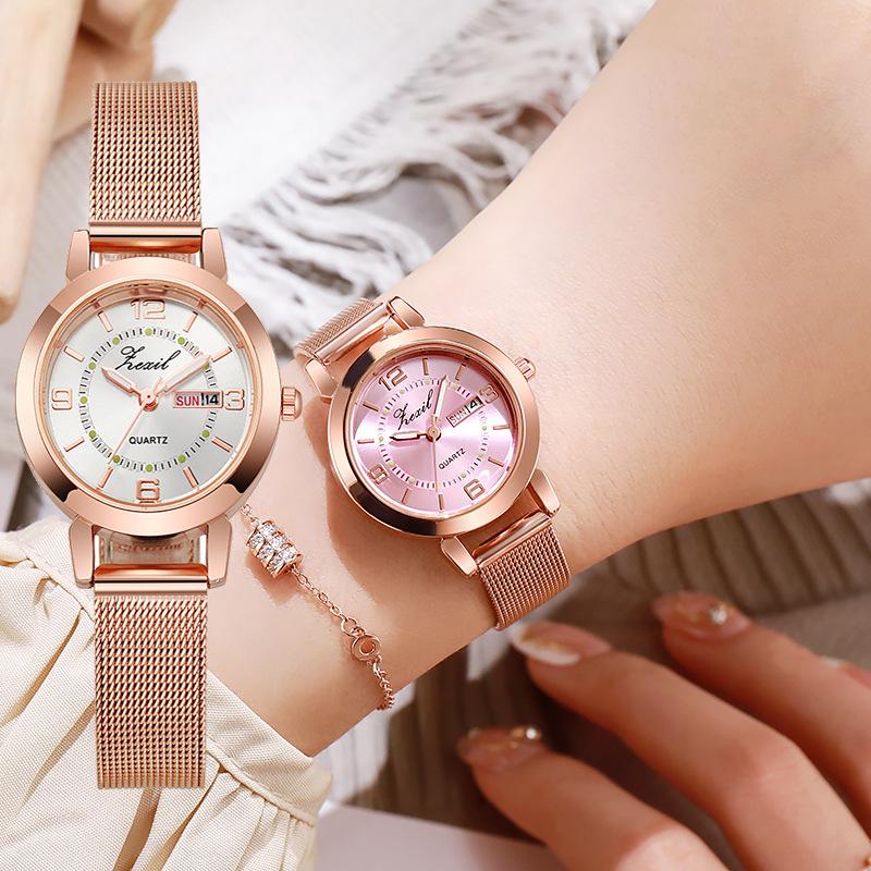 Internet Celebrity Live Broadcast Women's Watch Cross-Border Popular Korean Version Simple Waterproof Luminous Dual Calendar Non-Mechanical Watch in Stock