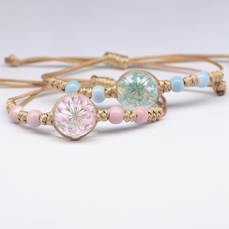 Factory Direct Sales Supply Dried Flower Bracelet Souvenir Lace Real Flower Girl Forest Style Ladies Student Gift Handmade