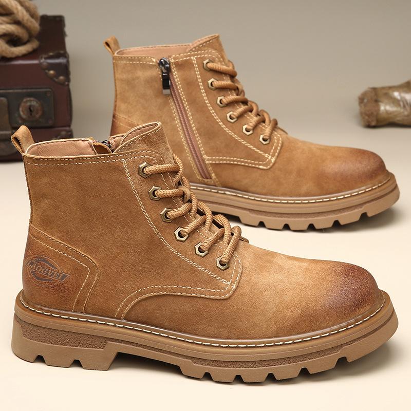Men's Boots Men's Retro American British Style Boots Winter New Thick-Soled Men's Shoes Workwear Rhubarb Boots for Men