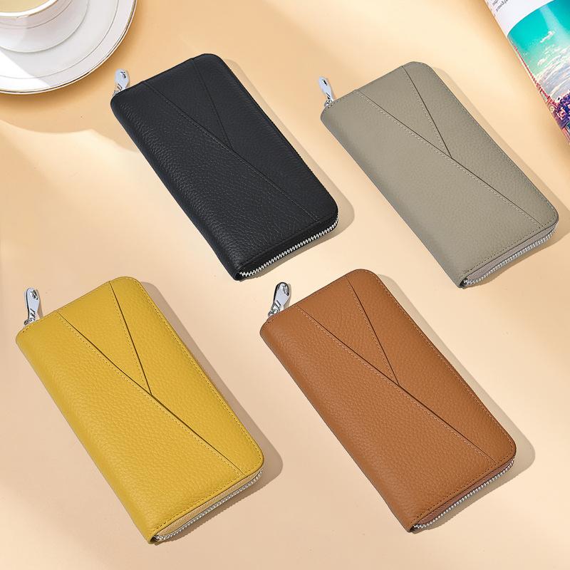 Cross-Border Long Wallet Clutch Bag for Women, Large Capacity Rfid First-Layer Cowhide Genuine Leather Fashion Card Holder and Document Holder