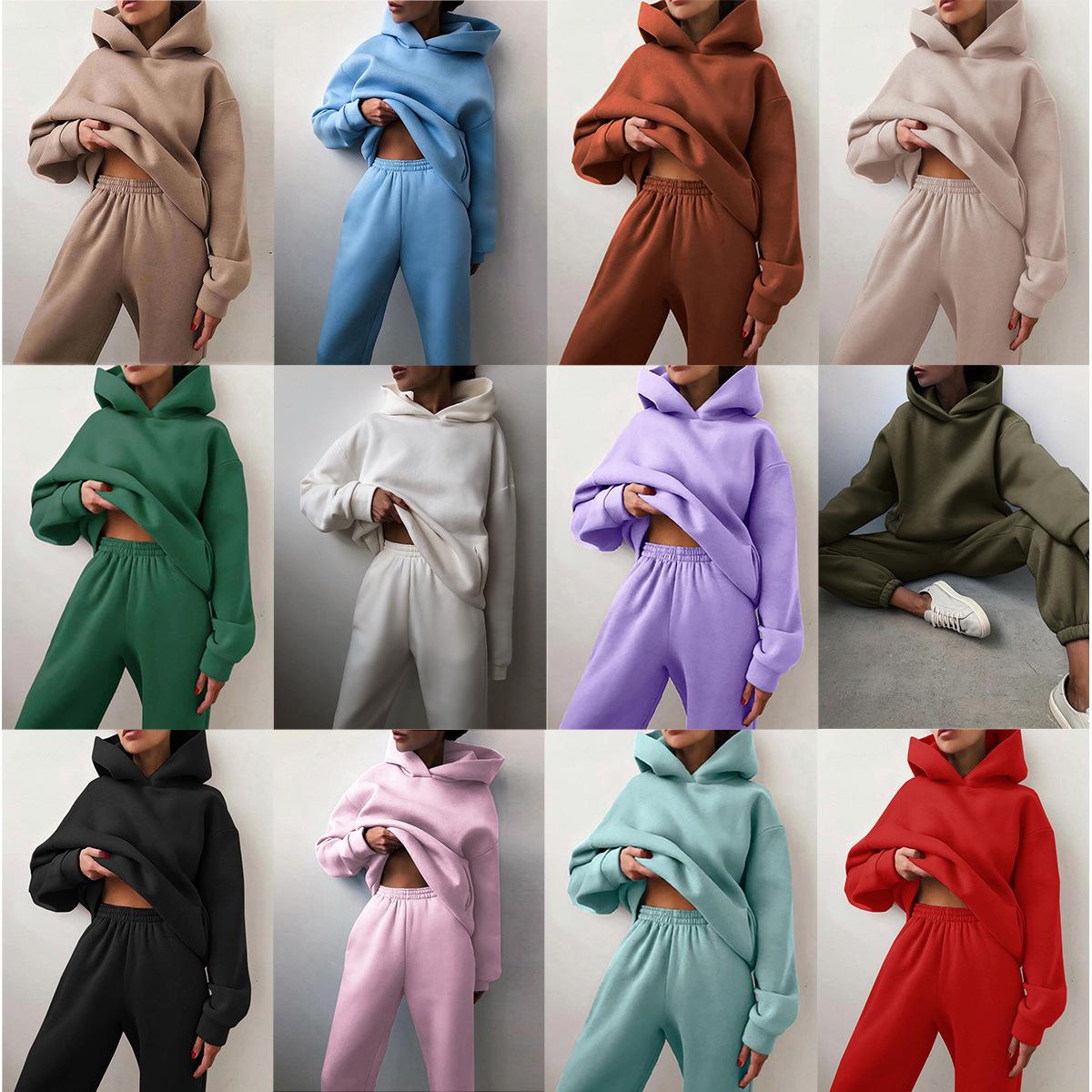Cross-border European and American 2022 Autumn and Winter Amazon Hot Selling Casual Fashion Thickened Long Sleeve Sweater Pants Two-piece Set for Women
