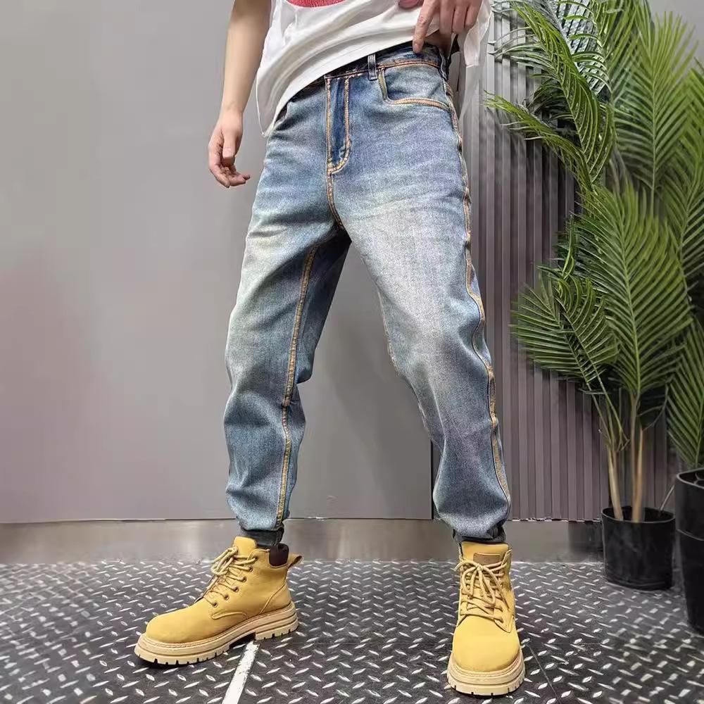 2024 Summer Thin Jeans Men's Trendy Brand Pants Young Trousers Men's Slim-fit Denim Skinny Pants Trendy
