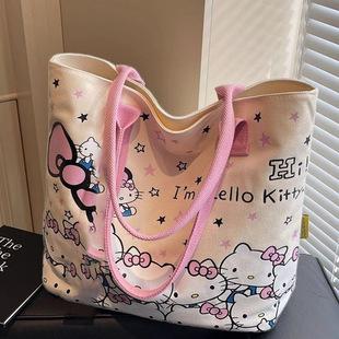 Plaid rabbit canvas bag, a cute and fresh tote bag for women, suitable for office workers, a versatile small shoulder bag, and a small handbag for female students