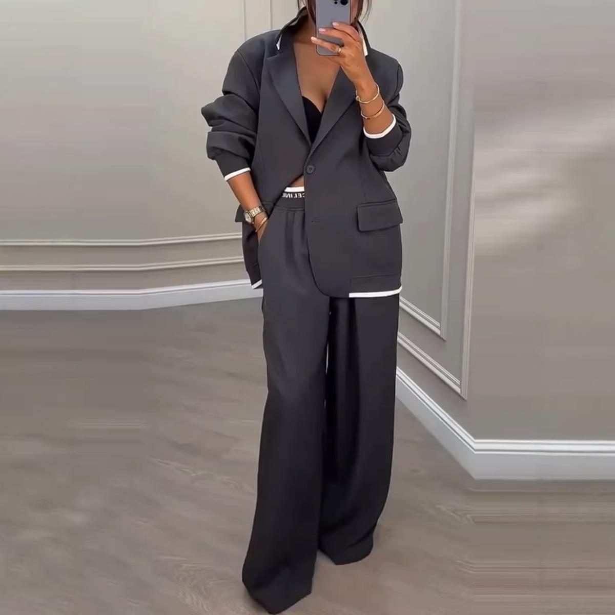 European and American cross-border 2025 autumn and winter new women's clothing Amazon elegant long-sleeve jacket casual wide-leg pants suit