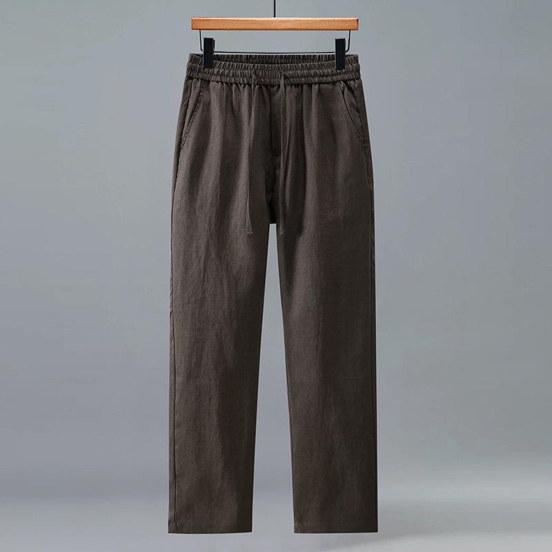 3047 Linen Casual Business Pants Men's Elastic Waist Straight-Leg Drawstring Lace-Up Loose Thin Breathable Casual Men's Pants