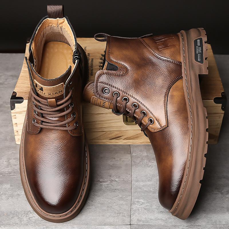 New British Martin Boots Men's Shoes Autumn and Winter Fleece-Lined Warm and Wear-Resistant Cotton Leather Boots Snow Boots High-Top Work Leather Shoes