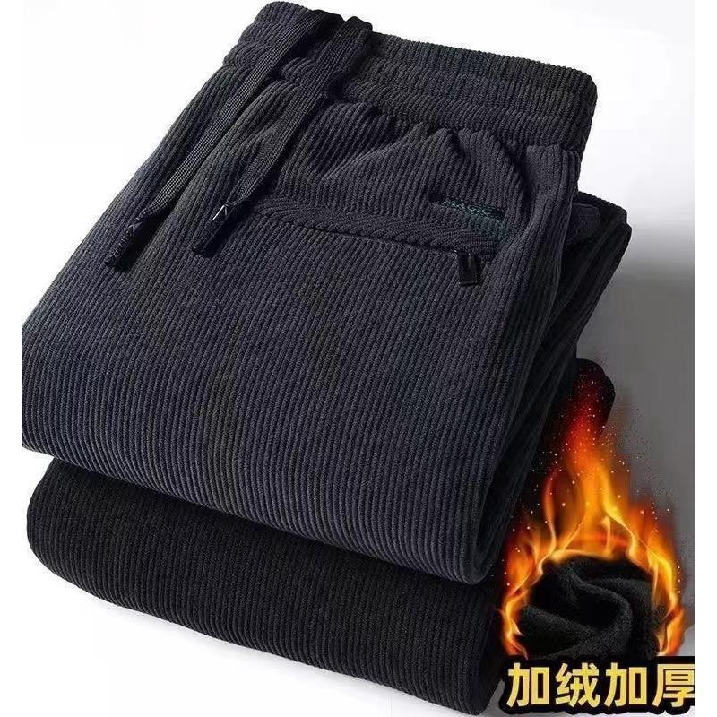 Autumn and Winter Thickened Corduroy Men's Casual Straight Pants Loose Striped Pants Middle-Aged Dad Men's Long Pants