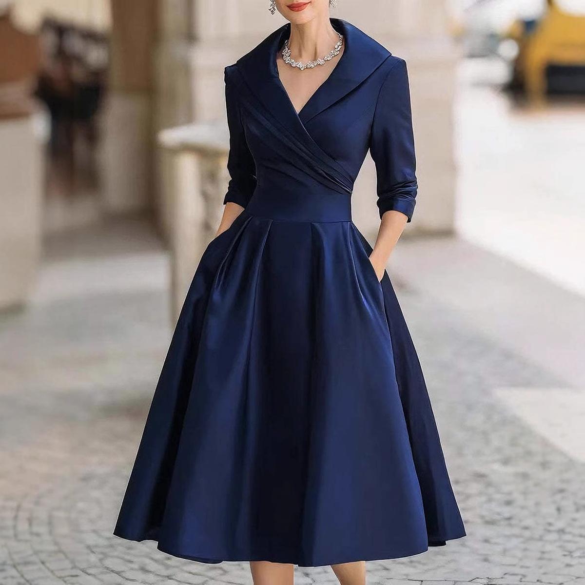 2025 European and American women's fashion on Amazon and independent websites: elegant, formal, waist-cinching dress, slimming, long-sleeved, long dress