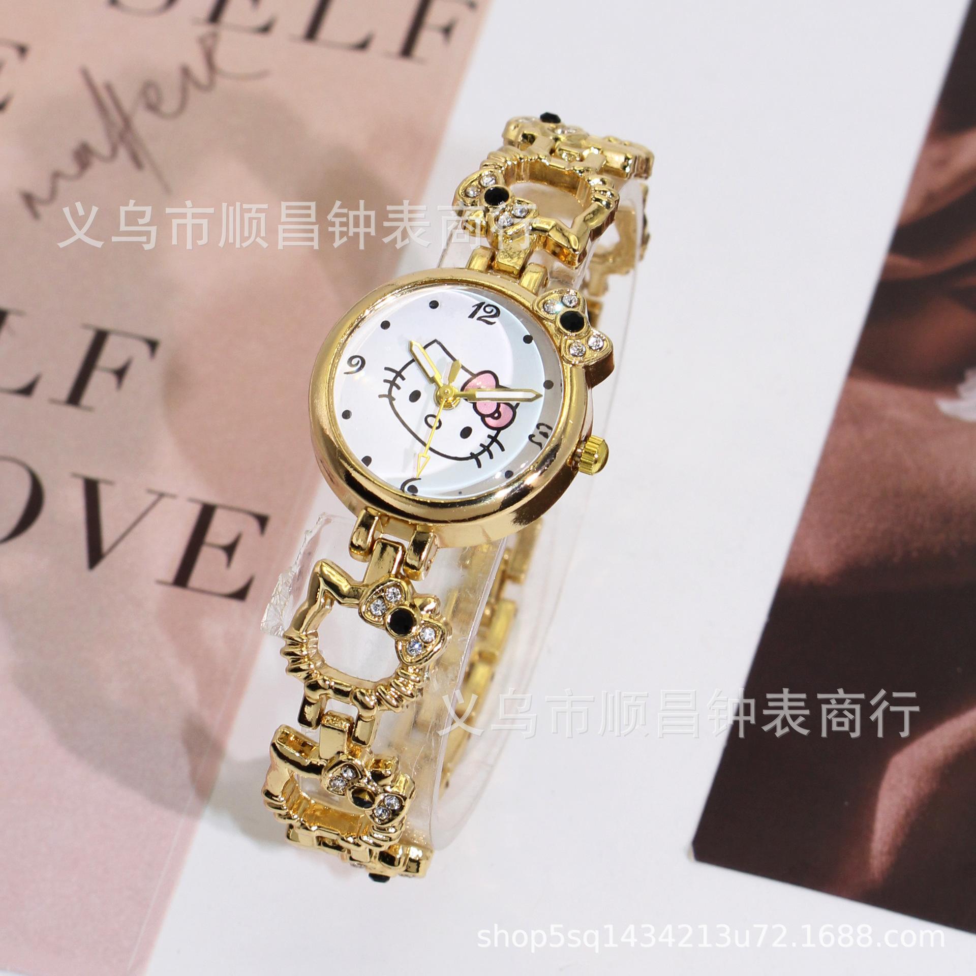New KT Cat Watch Women's Fashion Cute Children's Bracelet Steel Band Watch Women's Student Electronic Quartz Watch