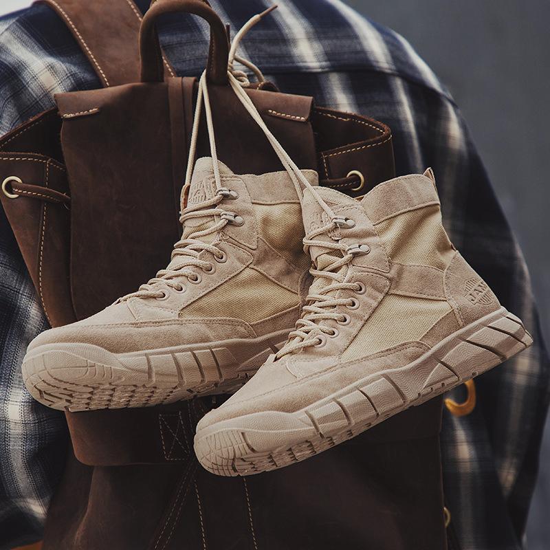 Fleece-Lined Men's High-Top British Style Thick-Soled Combat Boots Trendy Versatile Men's Ankle Boots Warm and Height-Increasing