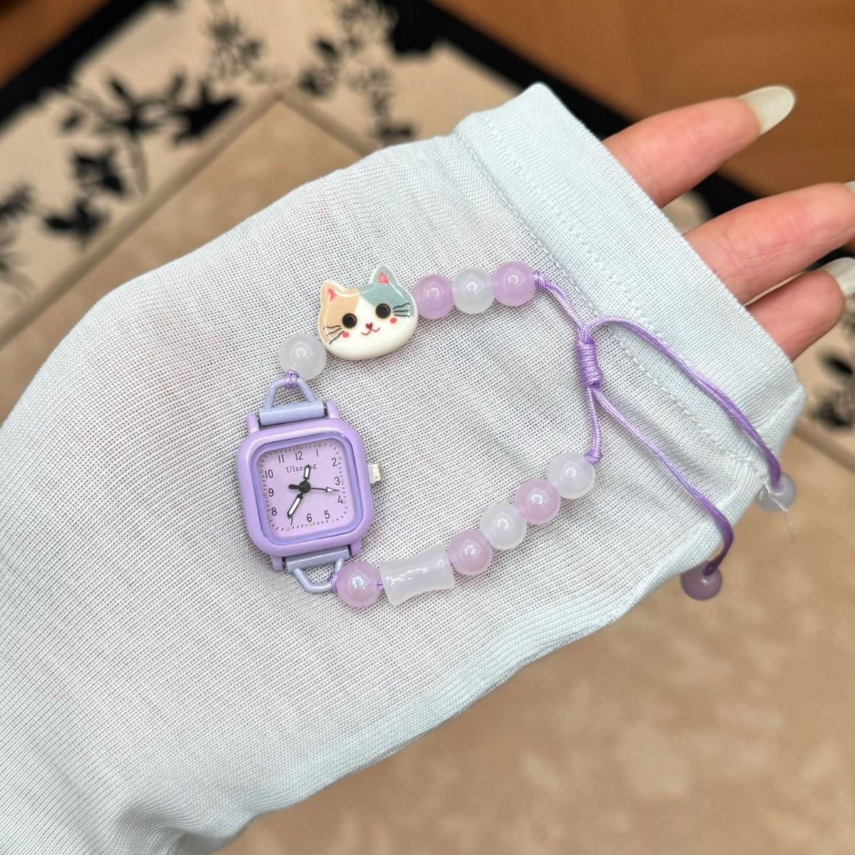 Cat-themed beaded bracelet watch, forest-style fresh and simple student quartz watch, ins-style versatile women's watch wholesale