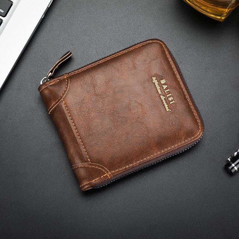 Wallet Men's Driver's License Bag Leather Case Retro Simple Men's Casual Short Wholesale Wallet Multifunctional Zipper Card Holder