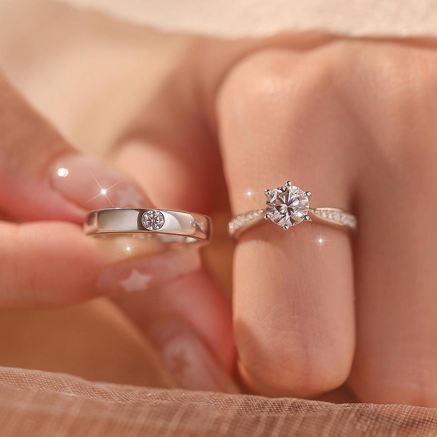 Simulated Moissanite Live Ring Couple Ring for Men and Women 1 Carat Diamond Ring Wedding Engagement Proposal Gift