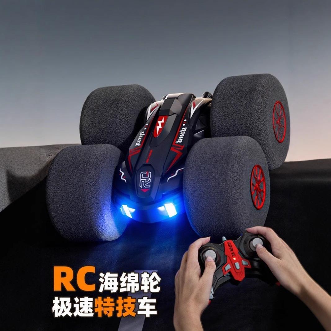 Rc Sponge Wheel Speed Stunt Car Cross-Border Double-Sided 360 ° Rotating and Rolling Remote Control Car 2.4g Charging and Fall-Resistant Bag
