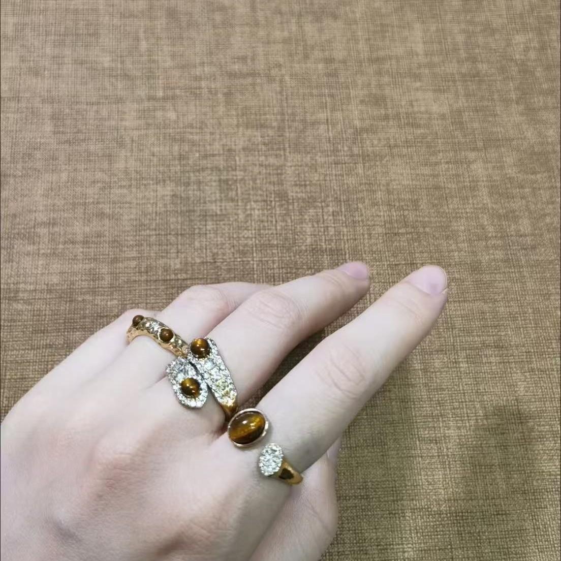 Maillard Tiger Eye Stone Zircon Ring for Girls 2025 New Accessible Luxury High-End Index Finger Ring Fashionable Personalized Ring