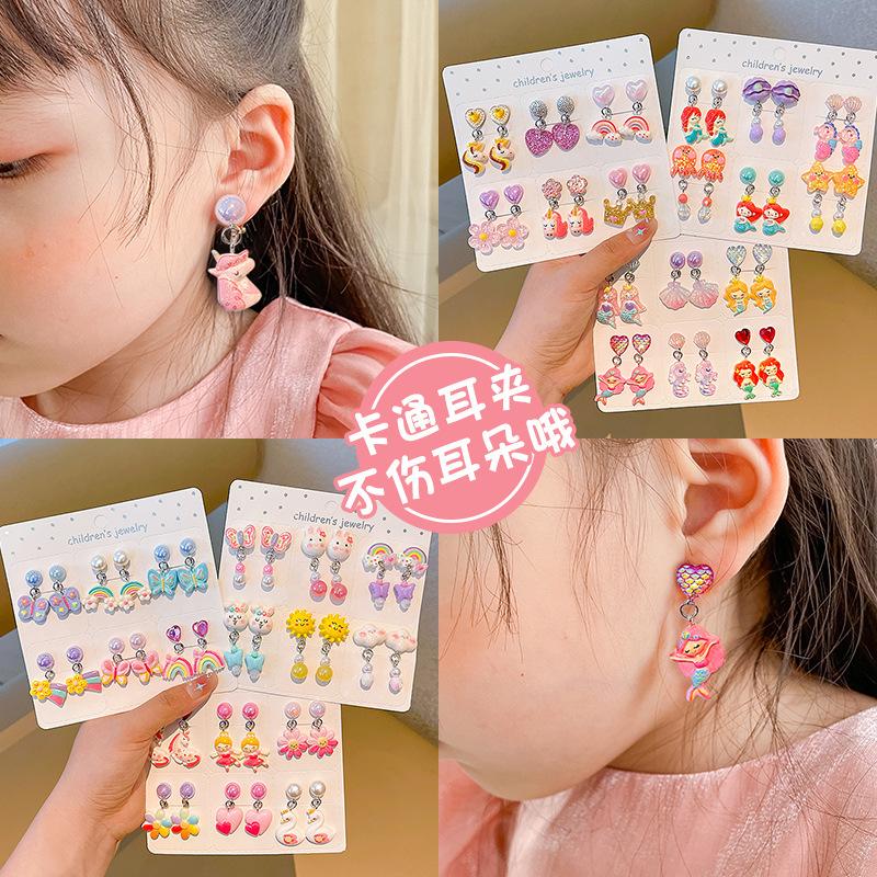 Girl's Ear Clip Cute Cartoon Children's Earrings Little Girl's Princess Earrings Without Ear Holes False Earrings Without Harming Ear Accessories