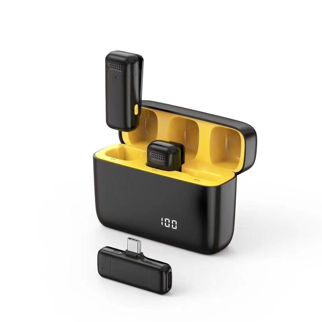 Cross-border one-to-two wireless collar clip microphone charging warehouse New Noise reduction mobile phone live radio noise reduction microphone