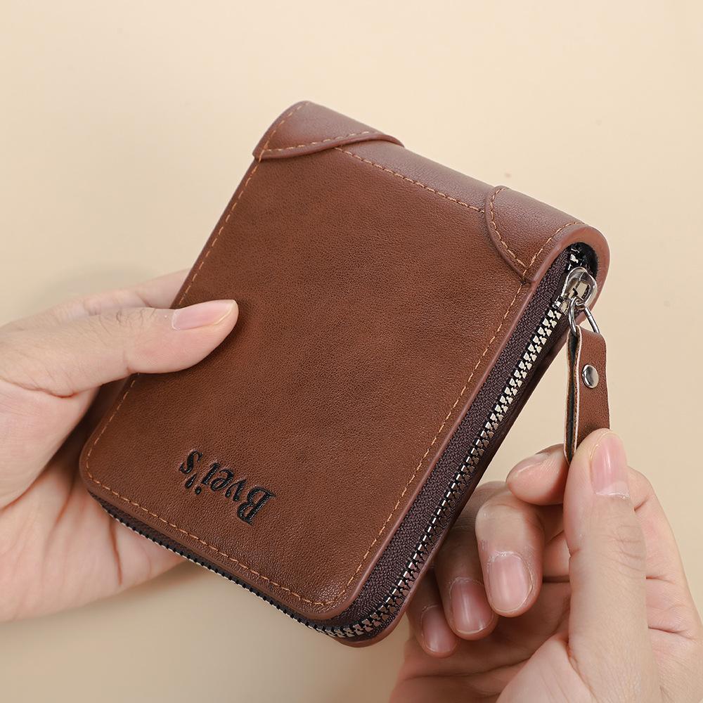 Cross-Border Men's Short Wallet Horizontal Multi-Card Slot Zipper Coin Purse Multi-Functional Id Card Holder Manufacturer Ready Stock