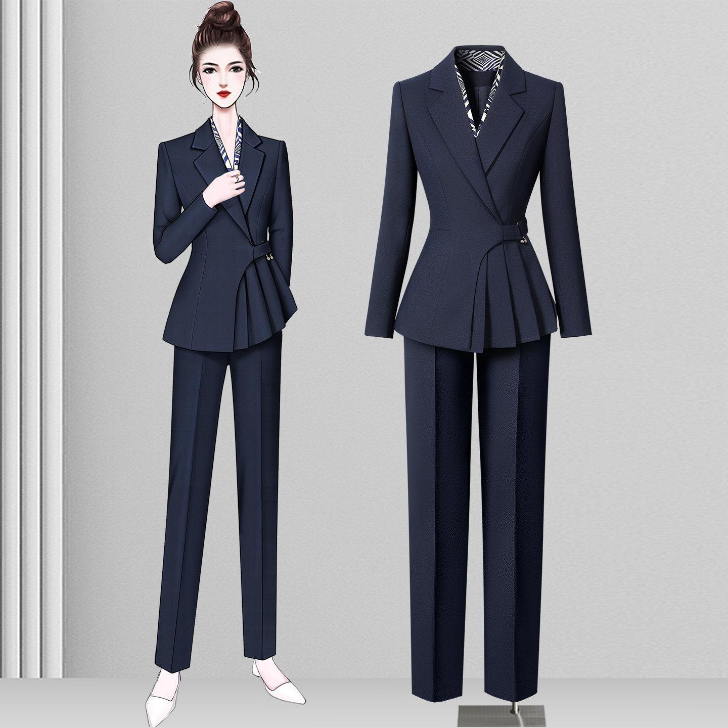 Professional women's suit with a high-end feel, suitable for commuting, stylish and elegant, with a waist-cinching design, ideal for jewelry store and hotel managers, high-end workwear