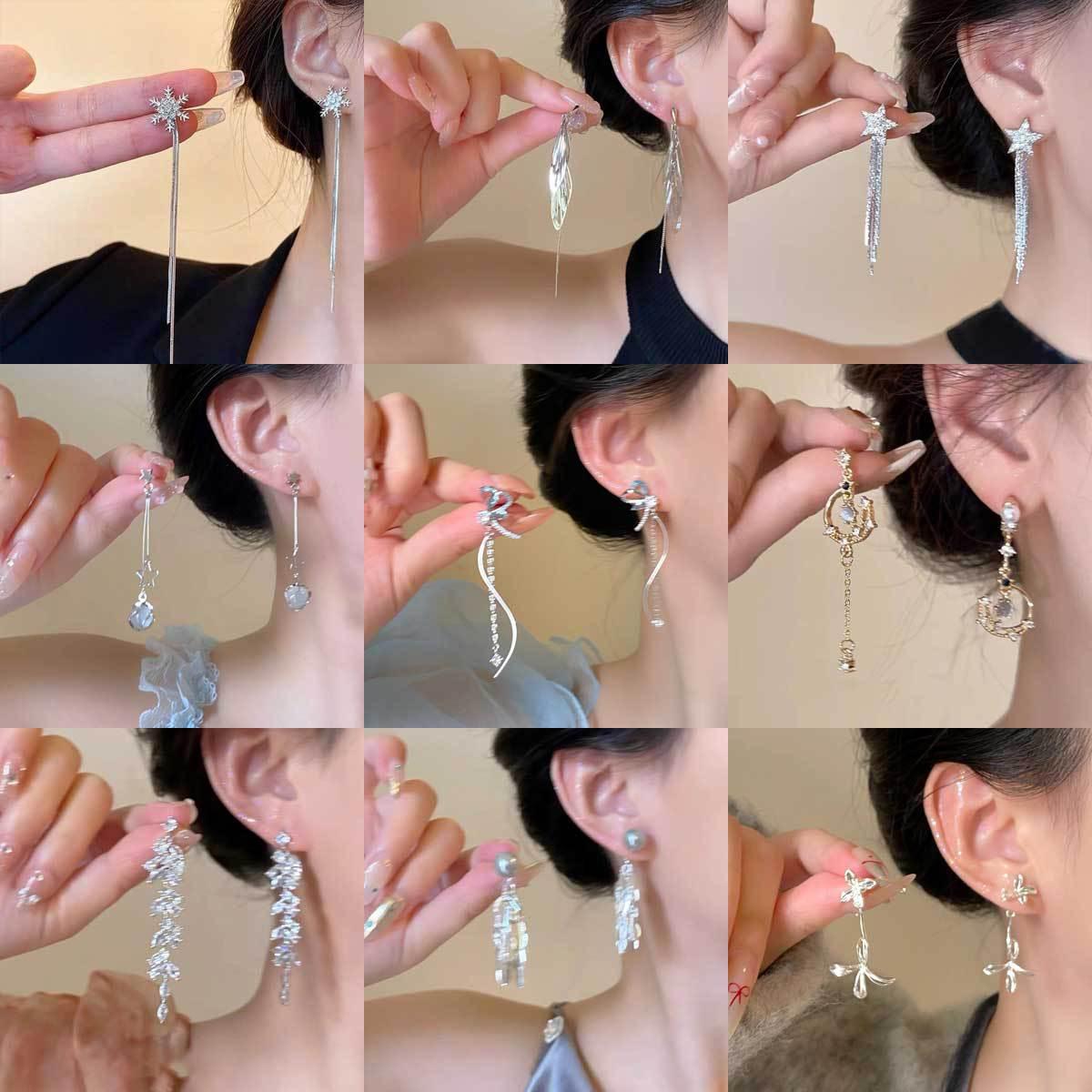 Korean Style Non-Pierced Ear Clips, Cool Style Design Earrings for Women, Long Tassel Pearl Butterfly Ear Bone Clips, High-End