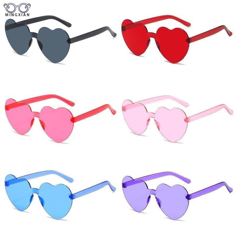 2025 Fashionable Heart-Shaped Sunglasses, One-Piece Heart Sunglasses, European and American Trendy Frameless One-Piece Sunglasses