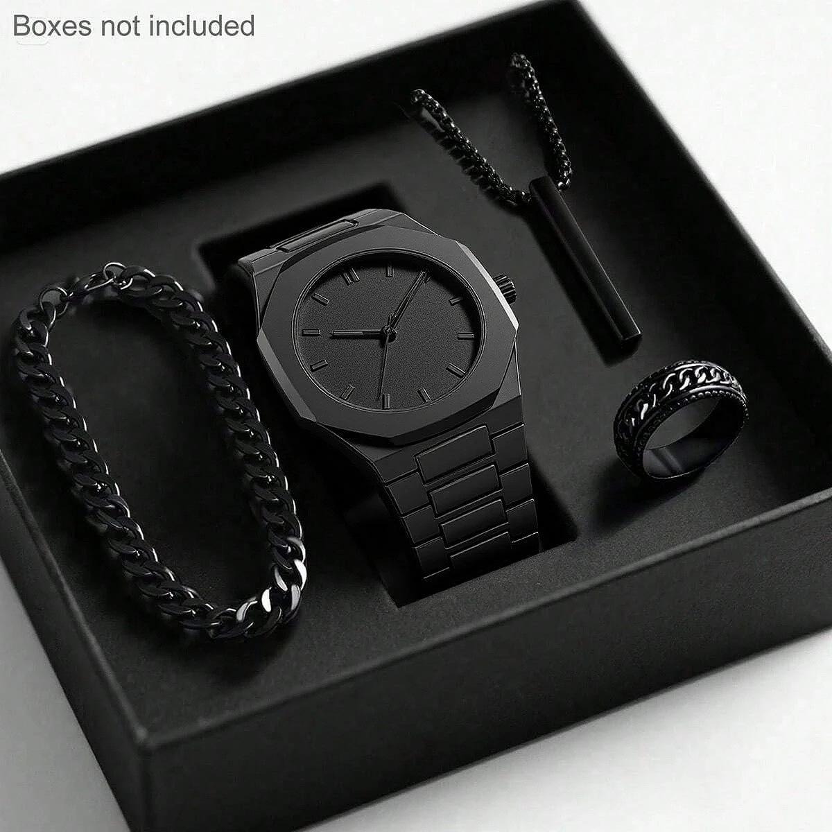2026 Men's Watch, Light Luxury, High-End, Simple and Fashionable Quartz Watch, Black Large Dial Set, Pointer Type