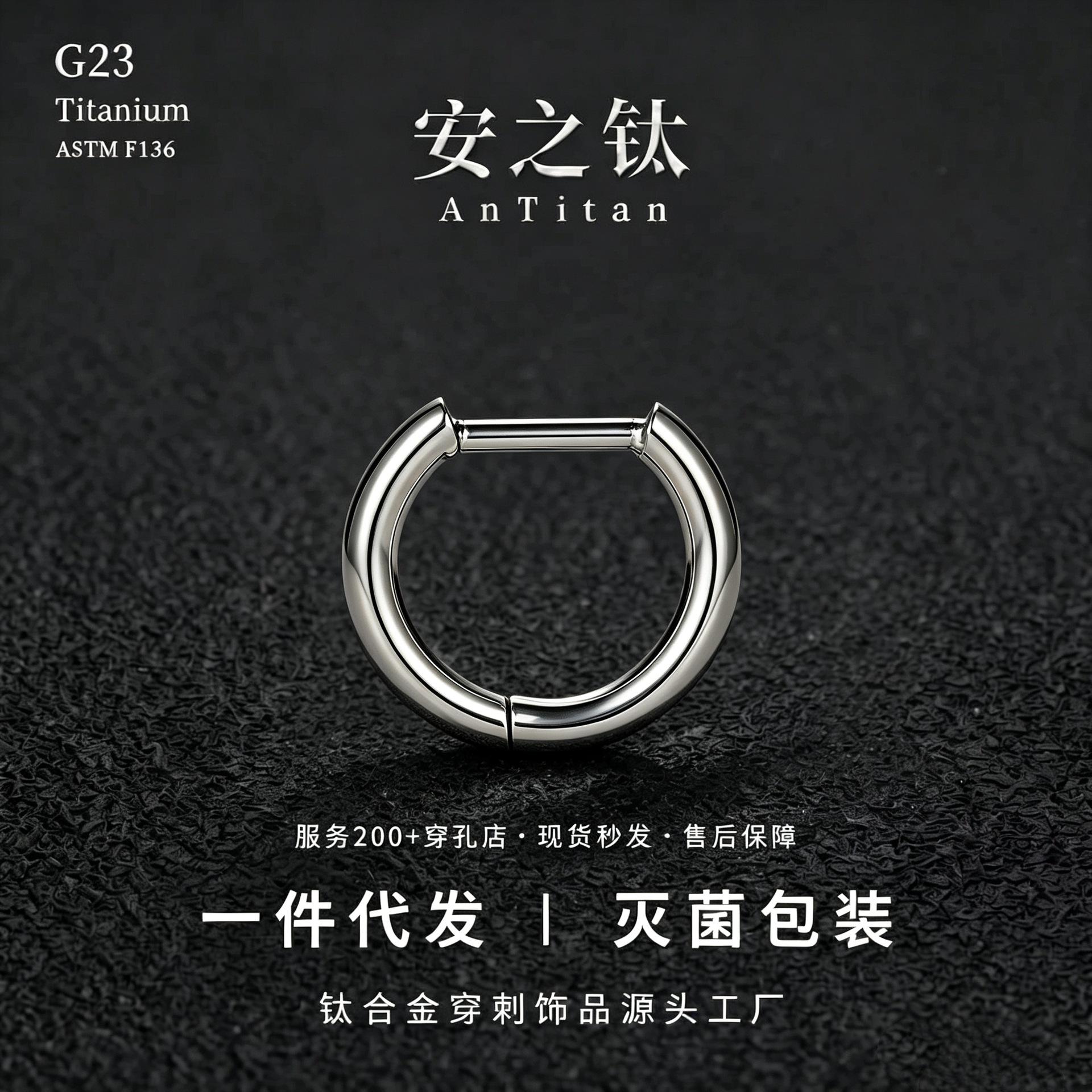 F136 Titanium Alloy Straight Needle Earrings, D-Shaped Basic Plain Hoop, G23 Niche Body Piercing Titanium Alloy Ear Studs