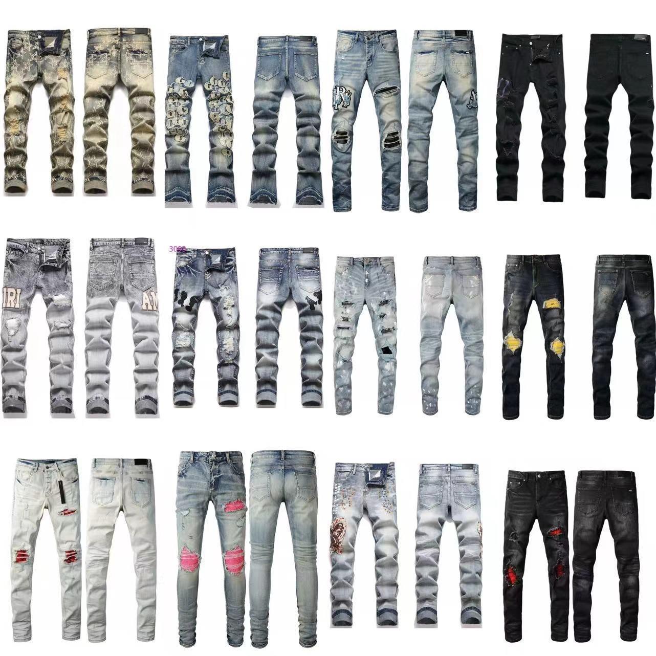 Cross-Border High-End Version Exclusively Designed for Trendy Brand Ami, Heavy-Duty Washed Distressed High Street Embroidered Jeans for Men and Women, Pu