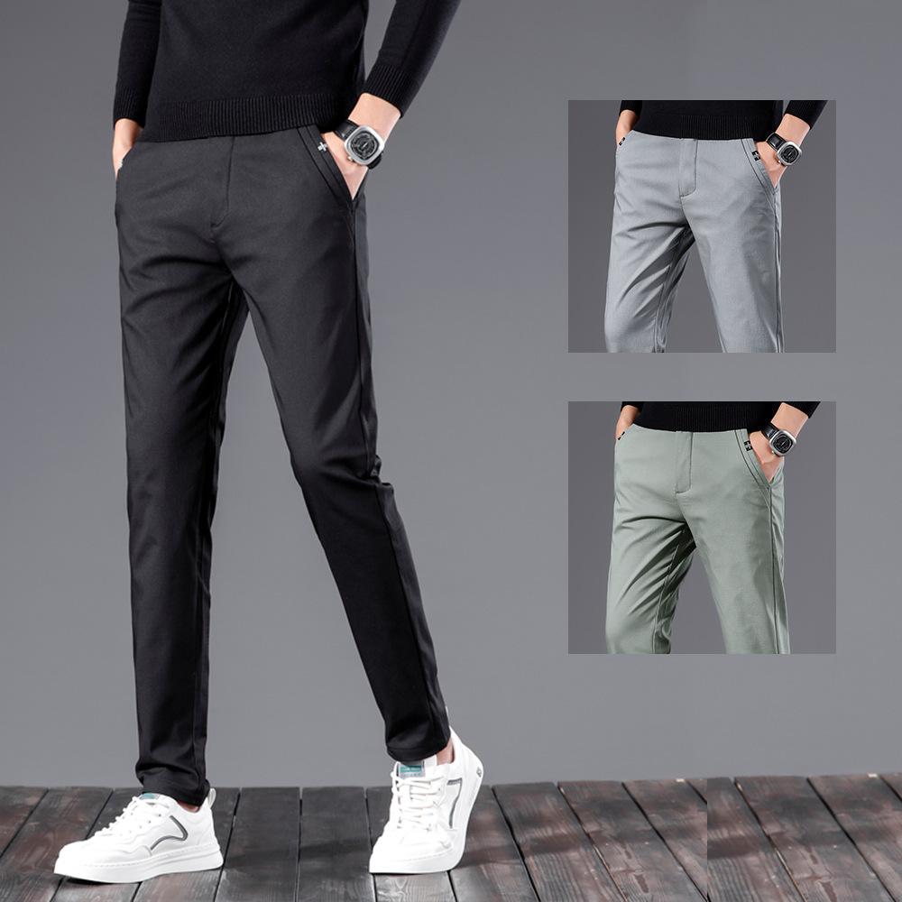 Spring and Autumn Cotton Brocade Men's Casual Pants Korean Style Fashion Elastic Pants Men's New Straight Elastic Pants for Young Men Spring