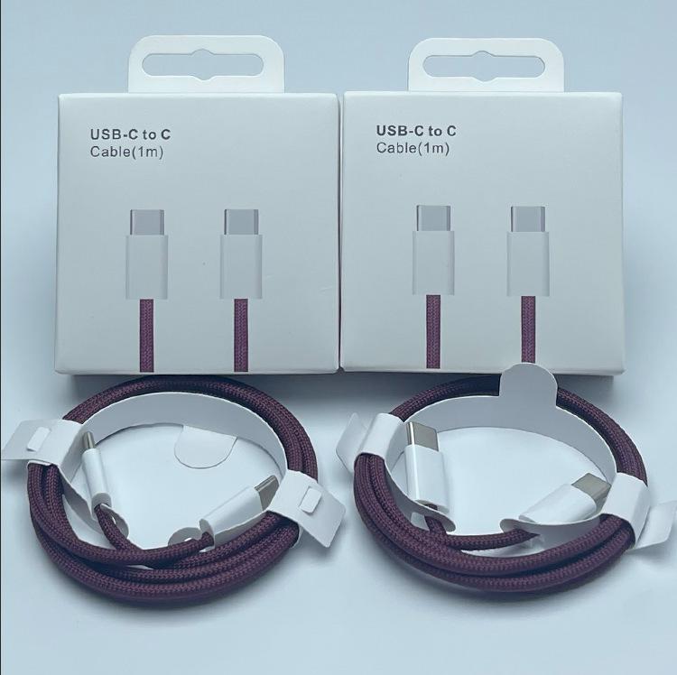 Compatible with Apple 18 fast charging data cable, dual type-c charging cable, 60W purple braided cable, 1m, in stock, wholesale and custom orders available