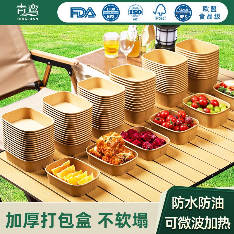 Disposable Square Take-Out Packaging Box, Kraft Paper Camping Picnic Box, Microwave Heating Leak-Proof Lunch Box
