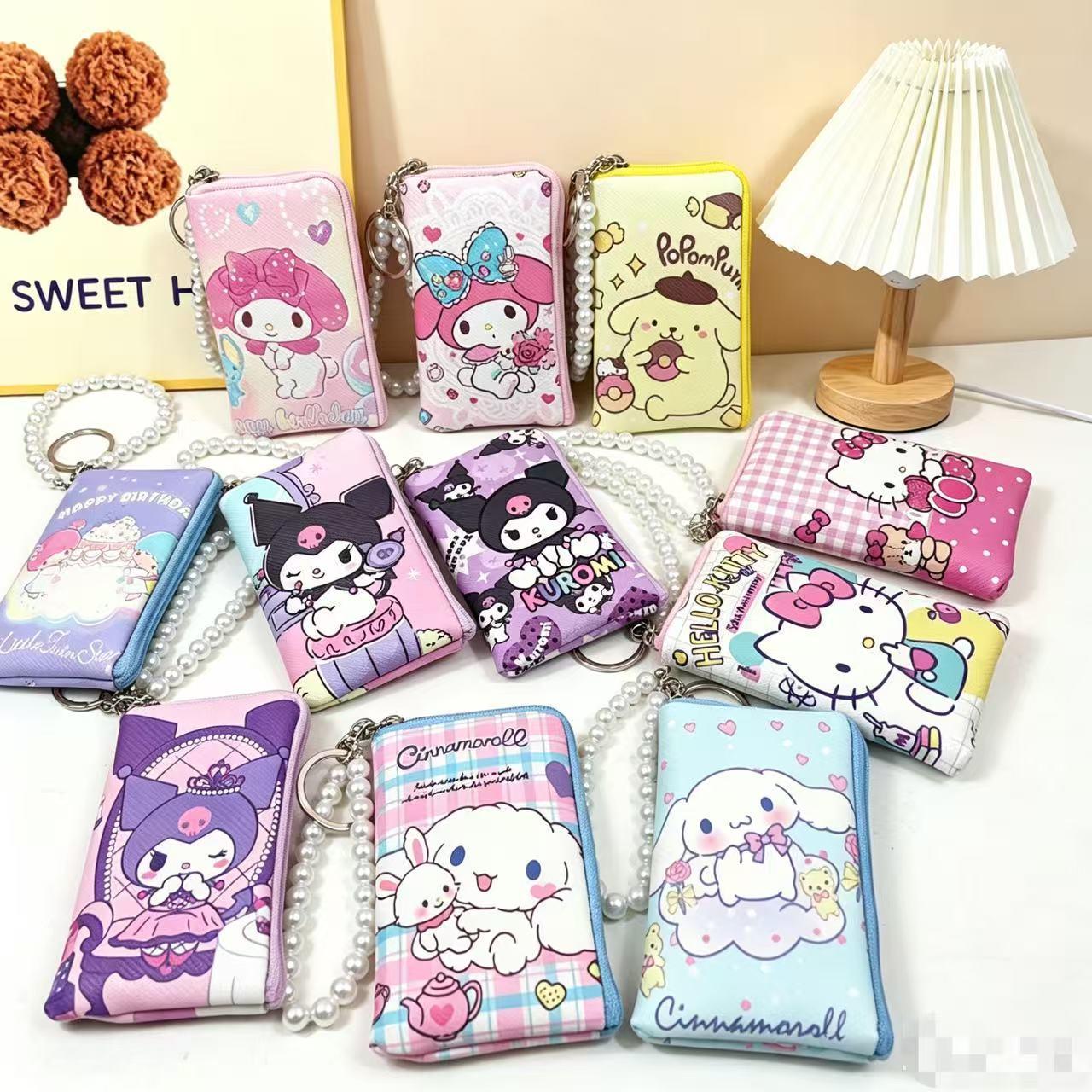 New Sanrio Long Wallet Single Zipper Bag Kuromi My Melody Cute Design Coin Purse Doll Machine Storage Bag