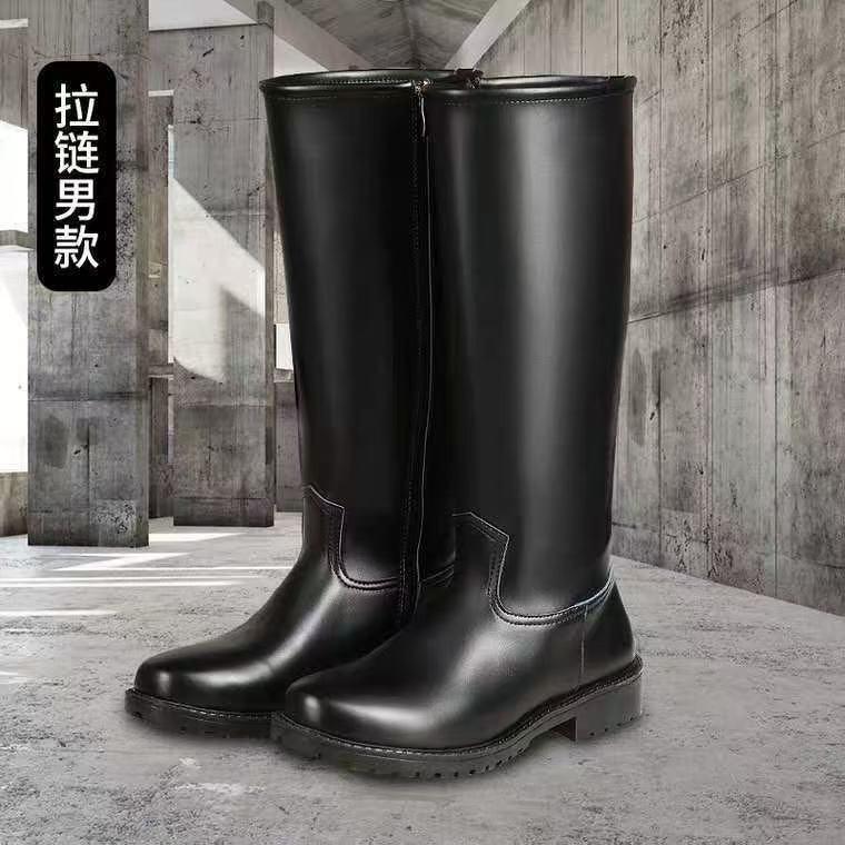 Men's Ceremonial Boots Over-The-Knee Boots with Flag-Raising Design, Fleece-Lined Boots, Long Leather Boots for Men, Ceremonial Boots
