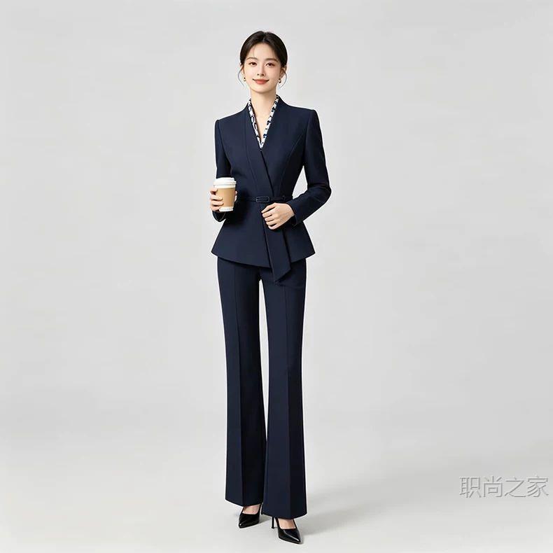 Host's professional attire: women's suit set, broadcast and art exam suit, high-end style, suitable for customer service, beauty salons, and the beauty industry
